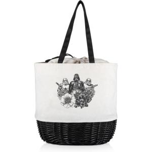 imagePICNIC TIME Coronado Canvas and Willow Basket Tote Picnic Tote Bag Beach ToteWhite Canvas With Black Accents
