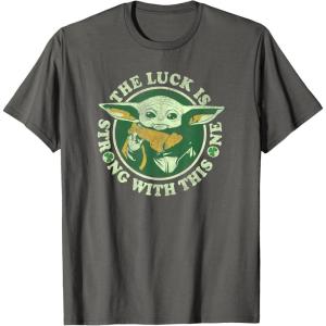 imageStar Wars St Patricks Day Grogu The Lucky Force TShirtAsphalt Grey