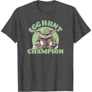 imageStar Wars The Mandalorian Grogu Easter Egg Hunt Champion TShirtDark Heather Grey