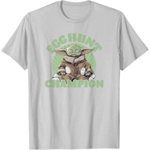 imageStar Wars The Mandalorian Grogu Easter Egg Hunt Champion TShirtSilver Grey