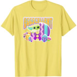 imageStar Wars The Mandalorian Grogu Easter Eggscellent TShirtLemon Yellow