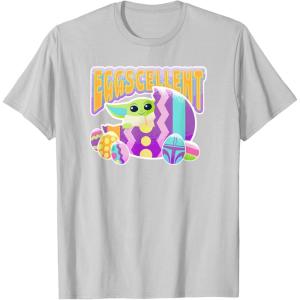 imageStar Wars The Mandalorian Grogu Easter Eggscellent TShirtSilver Grey