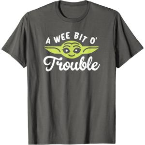 imageStar Wars The Mandalorian St Patricks Day Grogu Trouble TShirtAsphalt Grey