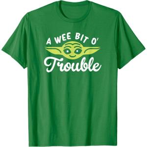 imageStar Wars The Mandalorian St Patricks Day Grogu Trouble TShirtKelly Green