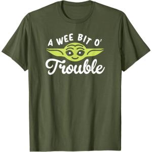 imageStar Wars The Mandalorian St Patricks Day Grogu Trouble TShirtOlive Green