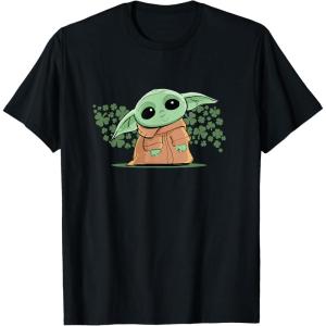 imageStar Wars Grogu and Lucky Green Shamrocks St Patricks Day TShirtBlack