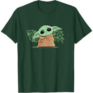imageStar Wars Grogu and Lucky Green Shamrocks St Patricks Day TShirtDark Green