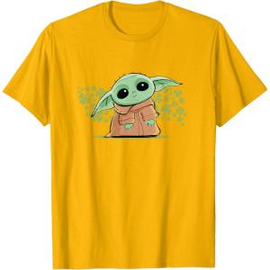 imageStar Wars Grogu and Lucky Green Shamrocks St Patricks Day TShirtGolden Yellow
