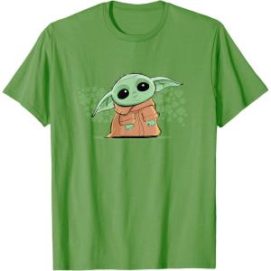 imageStar Wars Grogu and Lucky Green Shamrocks St Patricks Day TShirtGrass Green