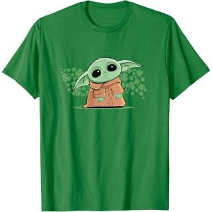 imageStar Wars Grogu and Lucky Green Shamrocks St Patricks Day TShirtKelly Green