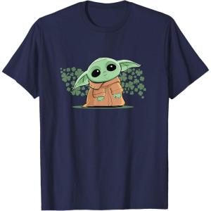 imageStar Wars Grogu and Lucky Green Shamrocks St Patricks Day TShirtNavy Blue