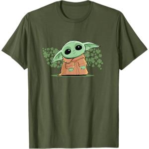 imageStar Wars Grogu and Lucky Green Shamrocks St Patricks Day TShirtOlive Green