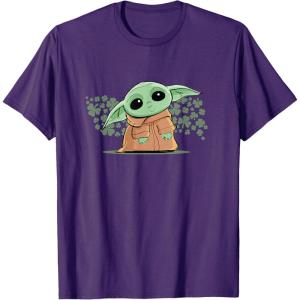 imageStar Wars Grogu and Lucky Green Shamrocks St Patricks Day TShirtPurple