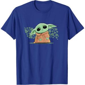 imageStar Wars Grogu and Lucky Green Shamrocks St Patricks Day TShirtRoyal Blue