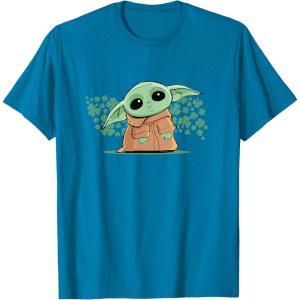 imageStar Wars Grogu and Lucky Green Shamrocks St Patricks Day TShirtSapphire Blue
