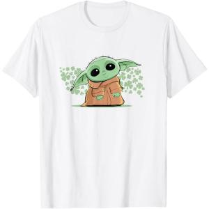 imageStar Wars Grogu and Lucky Green Shamrocks St Patricks Day TShirtWhite
