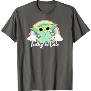 imageStar Wars St Patricks Day Grogu Rainbow Lucky ampamp Cute TShirtAsphalt Grey