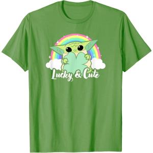 imageStar Wars St Patricks Day Grogu Rainbow Lucky ampamp Cute TShirtGrass Green