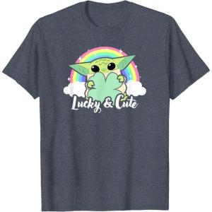 imageStar Wars St Patricks Day Grogu Rainbow Lucky ampamp Cute TShirtHeather Blue