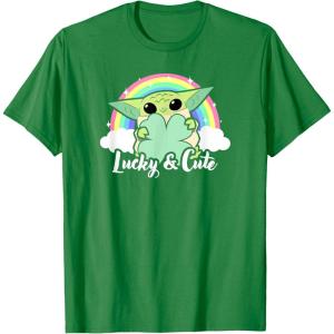 imageStar Wars St Patricks Day Grogu Rainbow Lucky ampamp Cute TShirtKelly Green