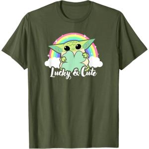 imageStar Wars St Patricks Day Grogu Rainbow Lucky ampamp Cute TShirtOlive Green