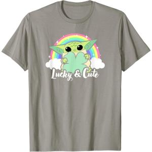 imageStar Wars St Patricks Day Grogu Rainbow Lucky ampamp Cute TShirtSlate Grey