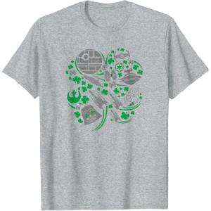 imageStar Wars Icons Lucky Green 4Leaf Clover St Patricks Day TShirtHeather Grey