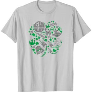 imageStar Wars Icons Lucky Green 4Leaf Clover St Patricks Day TShirtSilver Grey