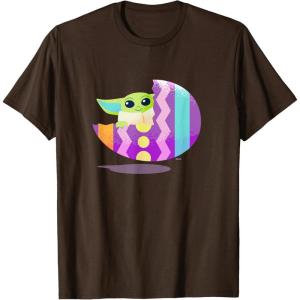 imageStar Wars The Mandalorian Grogu in Cute Pastel Easter Egg TShirtBrown