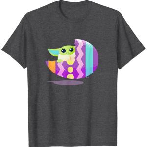 imageStar Wars The Mandalorian Grogu in Cute Pastel Easter Egg TShirtDark Heather Grey