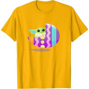 imageStar Wars The Mandalorian Grogu in Cute Pastel Easter Egg TShirtGolden Yellow