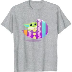 imageStar Wars The Mandalorian Grogu in Cute Pastel Easter Egg TShirtHeather Grey