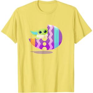 imageStar Wars The Mandalorian Grogu in Cute Pastel Easter Egg TShirtLemon Yellow