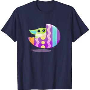 imageStar Wars The Mandalorian Grogu in Cute Pastel Easter Egg TShirtNavy Blue