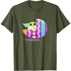 imageStar Wars The Mandalorian Grogu in Cute Pastel Easter Egg TShirtOlive Green