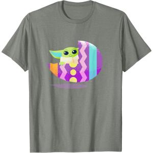 imageStar Wars The Mandalorian Grogu in Cute Pastel Easter Egg TShirtOlive Heather
