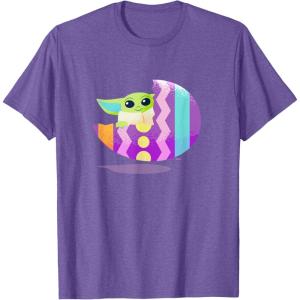 imageStar Wars The Mandalorian Grogu in Cute Pastel Easter Egg TShirtPurple Heather