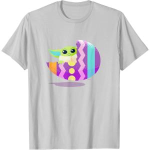imageStar Wars The Mandalorian Grogu in Cute Pastel Easter Egg TShirtSilver Grey