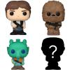 imageFunko Bitty POP Star Wars  Han Solo 4Pack  Han Solo Chewbacca Greedo and A Surprise Mystery Mini Figure  09 Inch 22 Cm Collectable  Stackable Display Shelf Included  Gift Idea