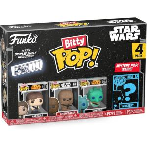 imageFunko Bitty POP Star Wars  Han Solo 4Pack  Han Solo Chewbacca Greedo and A Surprise Mystery Mini Figure  09 Inch 22 Cm Collectable  Stackable Display Shelf Included  Gift Idea
