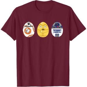 imageStar Wars R2D2 C3PO BB8 Cute Easter Egg Droids TShirtBurgundy