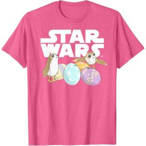 imageStar Wars The Last Jedi Easter Egg Porgs TShirtPink Heather