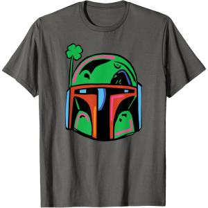 imageNEW Star Wars St Patricks Day Boba Fett Helmet Lucky Clover TShirtAsphalt Grey