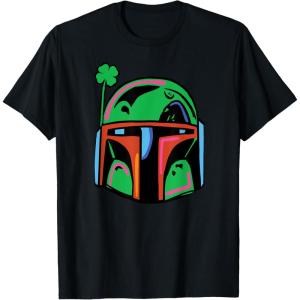 imageNEW Star Wars St Patricks Day Boba Fett Helmet Lucky Clover TShirtBlack