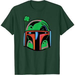 imageNEW Star Wars St Patricks Day Boba Fett Helmet Lucky Clover TShirtDark Green