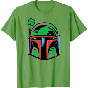 imageNEW Star Wars St Patricks Day Boba Fett Helmet Lucky Clover TShirtGrass Green
