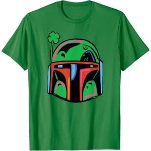 imageNEW Star Wars St Patricks Day Boba Fett Helmet Lucky Clover TShirtKelly Green