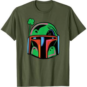 imageNEW Star Wars St Patricks Day Boba Fett Helmet Lucky Clover TShirtOlive Green