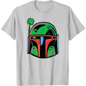 imageNEW Star Wars St Patricks Day Boba Fett Helmet Lucky Clover TShirtSilver Grey