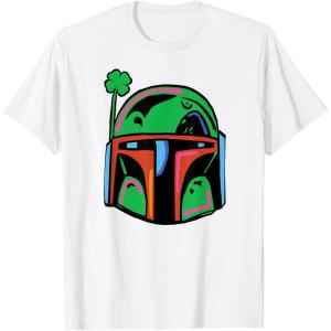 imageNEW Star Wars St Patricks Day Boba Fett Helmet Lucky Clover TShirtWhite